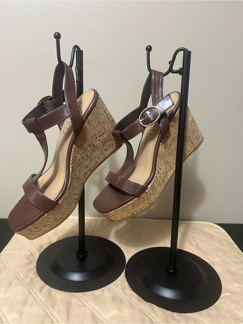 Journee Collection Brown Cork Platform Wedge Sandals